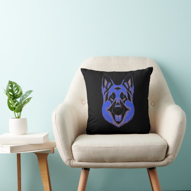 Artistic German Shepherd Blue & Black Design Kussen (Stoel)