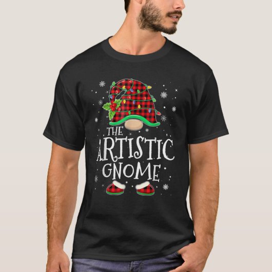 Artistic Gnome Red Plaid Matching Family Christmas T-shirt (Voorkant)