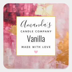 Artistic Gold en Pink Abstract Candle Business Vierkante Sticker