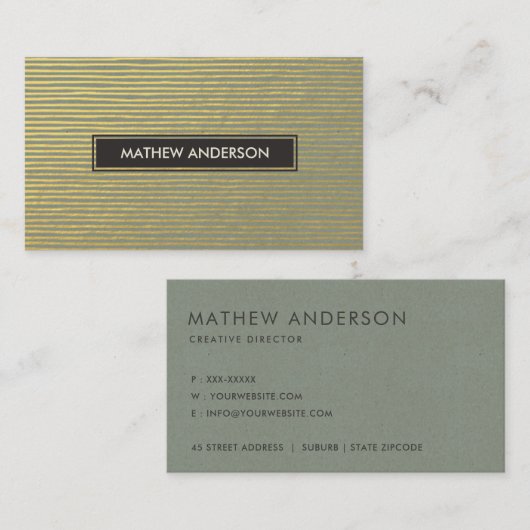 ARTISTIC GOLD FAUX SKETCH STRIPED LINE PATTERN VISITEKAARTJE (Voorkant / Achterkant)
