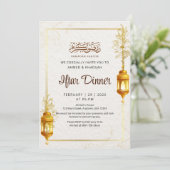 Artistic Gold Floral Ramadan Iftar Dinner Kaart (Staand voorkant)