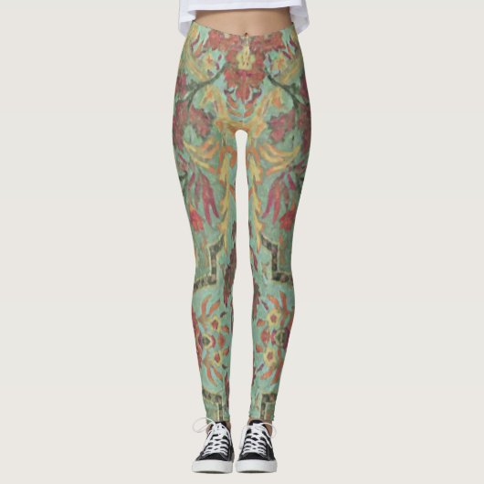 Artistic Green Damask Leggings (Voorkant)