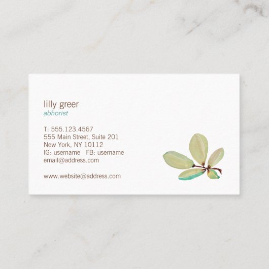 Artistic Green Leaf Waterverf Tree Branch Visitekaartje (Achterkant)