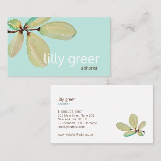 Artistic Green Leaf Waterverf Tree Branch Visitekaartje (Voorkant / Achterkant)