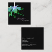 ©Artistic Green Lotus Flower Dark Floral Vierkante Visitekaartje (Voorkant / Achterkant)