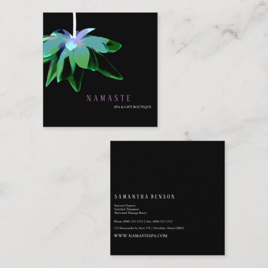 ©Artistic Green Lotus Flower Dark Floral Vierkante Visitekaartje (Voorkant / Achterkant)