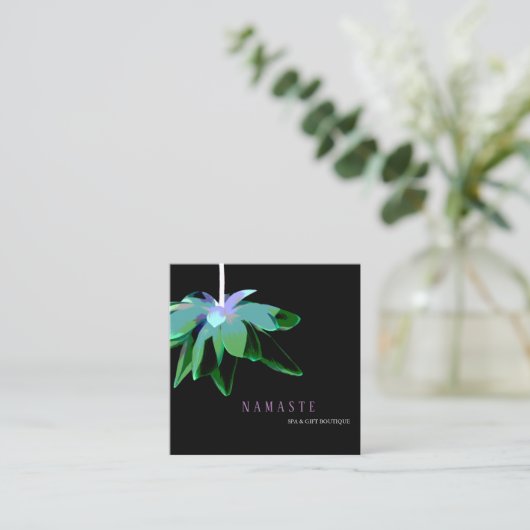©Artistic Green Lotus Flower Dark Floral Vierkante Visitekaartje (Staand voorkant)