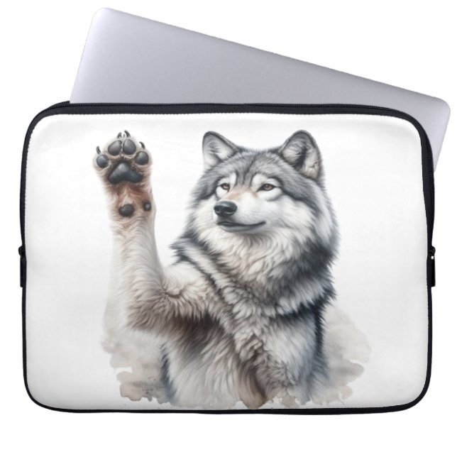 Artistic Grey Wolf in Waterverf Laptop Sleeve (Voorkant)