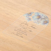 Artistic Handwritten Blue Himalayan Poppy Wedding  Acryl Uitnodigingen (Laagn)