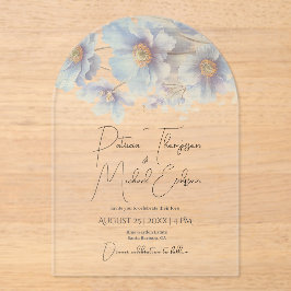 Artistic Handwritten Blue Himalayan Poppy Wedding  Acryl Uitnodigingen