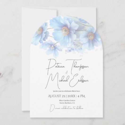 Artistic Handwritten Blue Himalayan Poppy Wedding  Kaart (Voorkant)