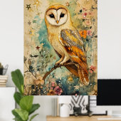 Artistic illustration of a barn owl, poster (Thuiskantoor)