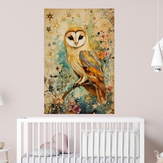 Artistic illustration of a barn owl, poster (Kinderkamer 2)