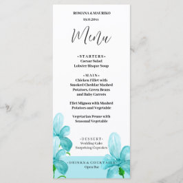 Artistic Iris Blue Floral Waterverf Handbeschilder Menu