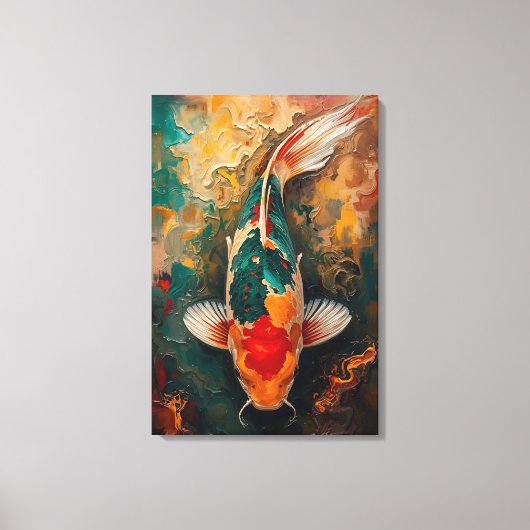 Artistic Japanese Koi Fish Portrait Oil Painting Canvas Afdruk (Voorkant)
