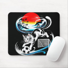 Artistic Japanese Soccer Cat for gaming, office Muismat