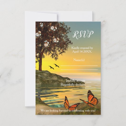 Artistic Lake Waterfront Butterfly RSVP Card Kaart (Voorkant)