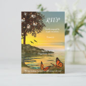 Artistic Lake Waterfront Butterfly RSVP Card Kaart (Staand voorkant)