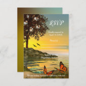 Artistic Lake Waterfront Butterfly RSVP Card Kaart (Voorkant / Achterkant)
