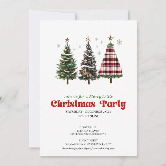 Artistic leopard and buffalo Christmas tree invite Kaart (Voorkant)
