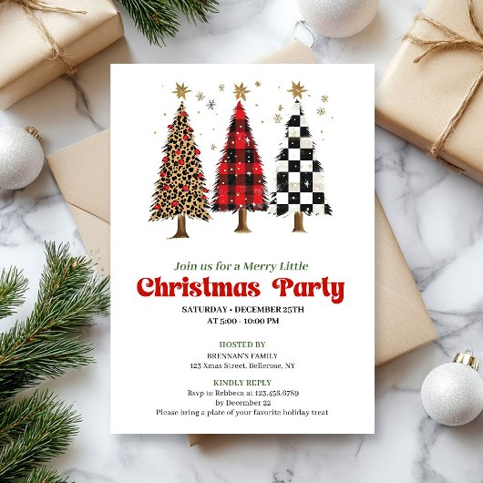 Artistic leopard and buffalo Christmas tree invite Kaart