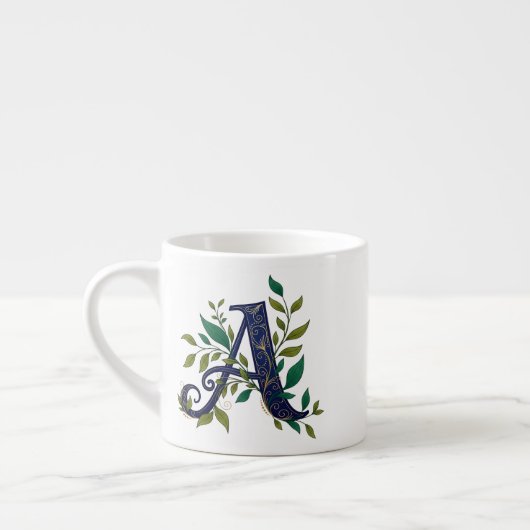 Artistic M – Fancy Blue & Gold Letter Espresso Kop (Links)