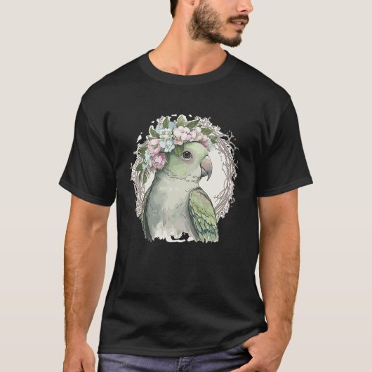 Artistic Monk Parakeet Quaker Parrot Bird Flower C T-shirt (Voorkant)