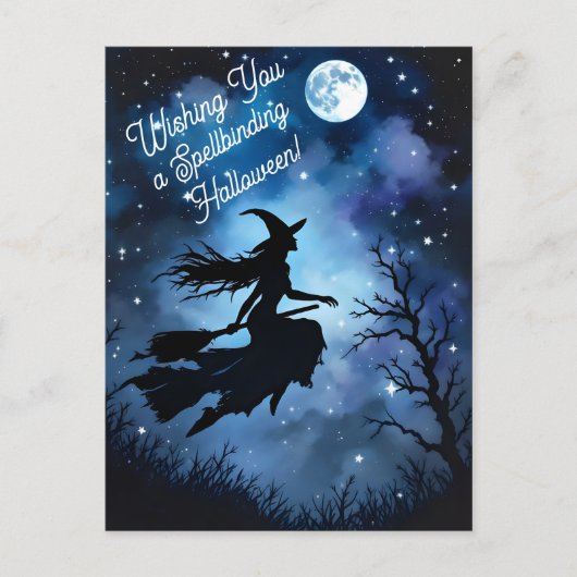Artistic Night Silhouette Halloween Witch Briefkaart (Voorkant)