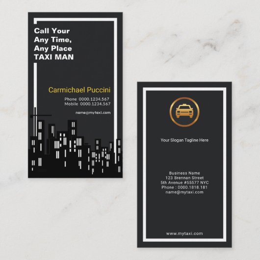 Artistic Night Silhouette White Border Taxi Driver Visitekaartje (Voorkant / Achterkant)