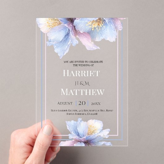 Artistic Pastel Botanical Florals Wedding Acryl Uitnodigingen (Insitu (Draagbaar))