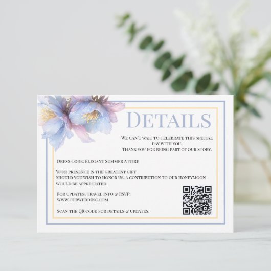 Artistic Pastel Botanical Florals Wedding Informatiekaartje (Staand voorkant)
