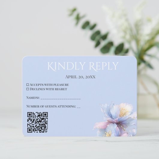 Artistic Pastel Botanical Florals Wedding QR Code RSVP Kaartje (Staand voorkant)