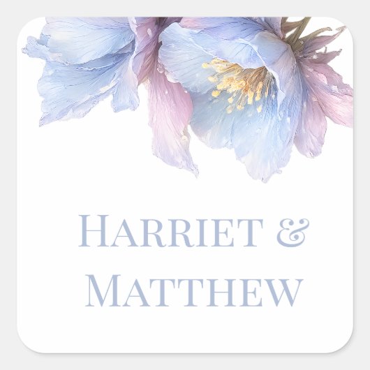 Artistic Pastel Botanical Florals Wedding Vierkante Sticker (Voorkant)