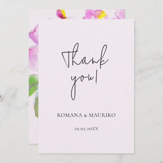 Artistic Peach Flowers Waterverf Art Bedankkaart (Voorkant / Achterkant)