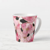 Artistic Pink Blooms Black Ink Abstract Latte Mok (Rechterhoek)