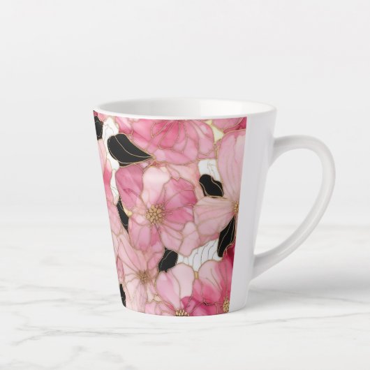 Artistic Pink Blooms Black Ink Abstract Latte Mok (Rechts)