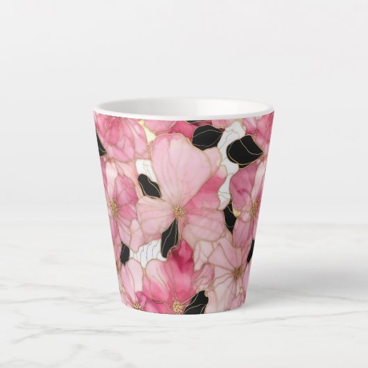 Artistic Pink Blooms Black Ink Abstract Latte Mok (Voorkant)