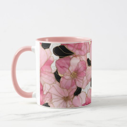 Artistic Pink Blooms Black Ink Abstract Mok (Links)