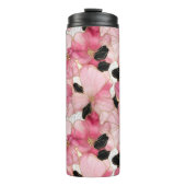 Artistic Pink Blooms Black Ink Abstract Thermosbeker (Voorkant)