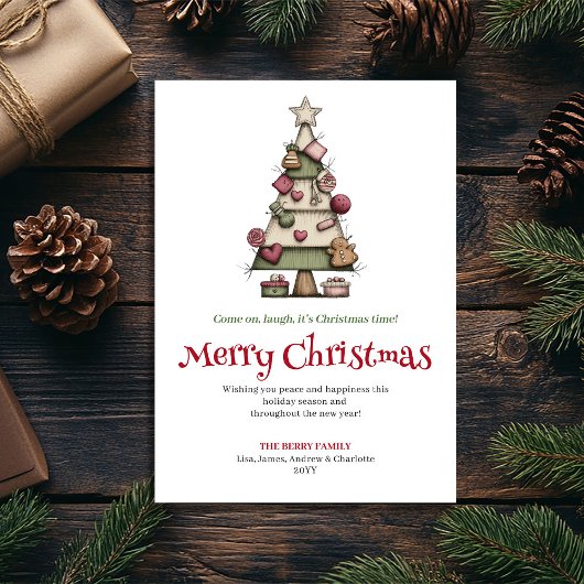 Artistic Quirky Christmas Tree Holiday Card Feestdagenkaart