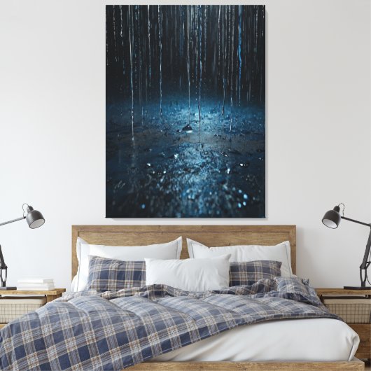Artistic Rain Canvas – Abstract Zilveren Blauwe Mu (Insitu (Slaapkamer))
