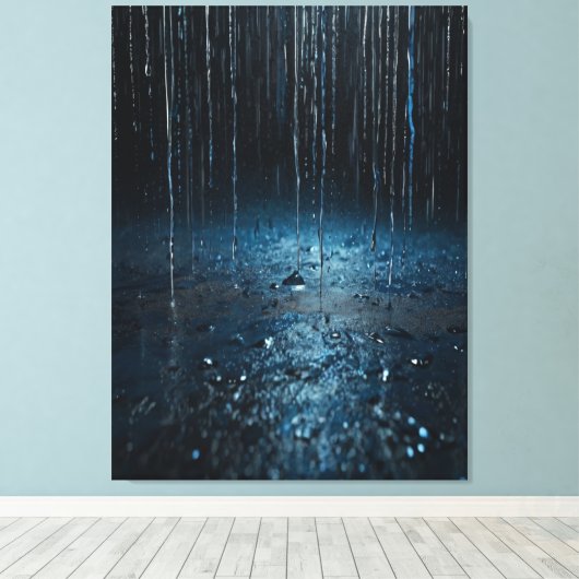 Artistic Rain Canvas – Abstract Zilveren Blauwe Mu (Insitu (Houten vloer))