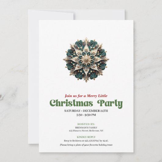 Artistic retro Christmas snowflake party invites Kaart (Voorkant)
