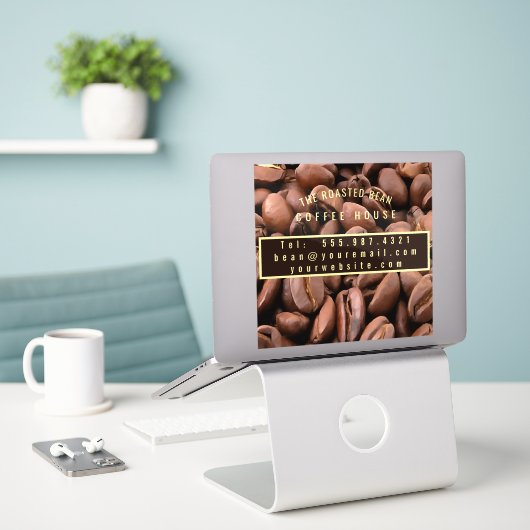 Artistic Roasted Coffee Beans Business Card Sticker (Laptop op bureau)