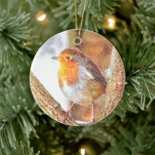 Artistic Robin Redborst Perched Keramisch Ornament (Boom)