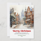 Artistic rustic holiday scene cozy winter city art feestdagenkaart (Voorkant)