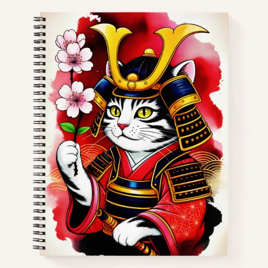 Artistic Samurai Cat Cherry For Journaling & Write Notitieboek (Voorkant)