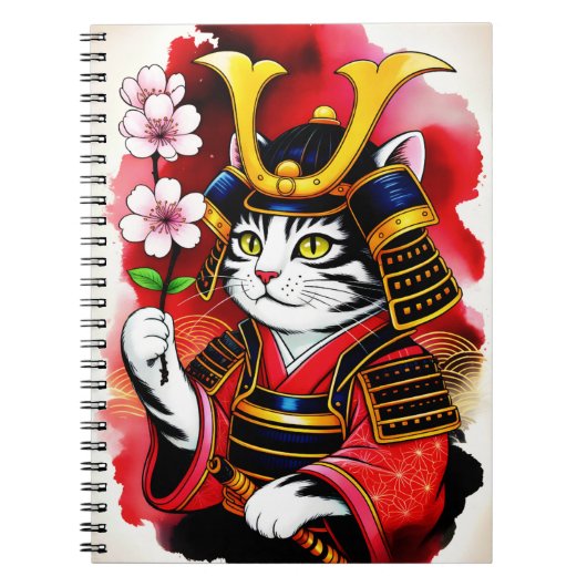 Artistic Samurai Cat Cherry For Journaling & Write Notitieboek (Voorkant)