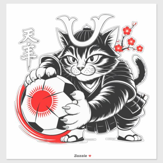 Artistic Samurai Cat Soccer For Laptops & Cars Sticker (Vel)