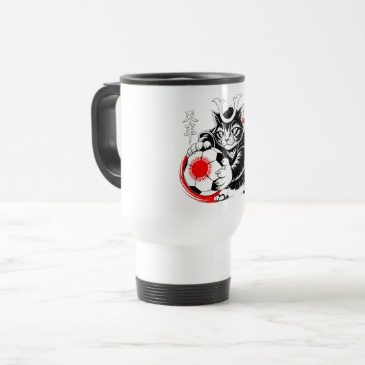 Artistic Samurai Cat soccer Gift for Coffee & Art  Reisbeker (Voorkant links)